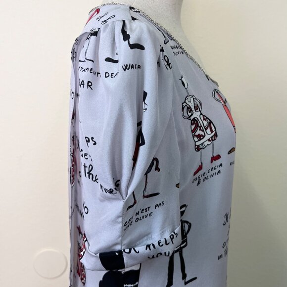 MOSCHINO 100% Silk Gray Cartoon Print Short Sleeve Shift Dress Size 4 - Picture 12 of 12